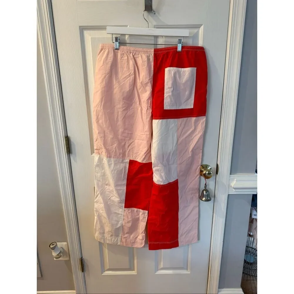 BDG Urban Outfitters Joey Pink & Red Color Block Wide Leg Pants sz XL NWOT